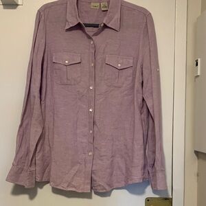 Light Purple Button-Up women Shirt with Chest Pockets